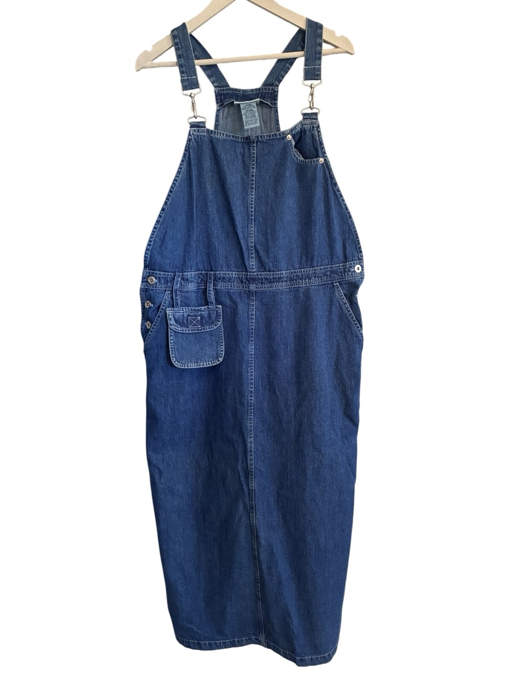 Vintage 90s Prairie Butter Mom Denim Pinafore Chore Overall Dress Sz L